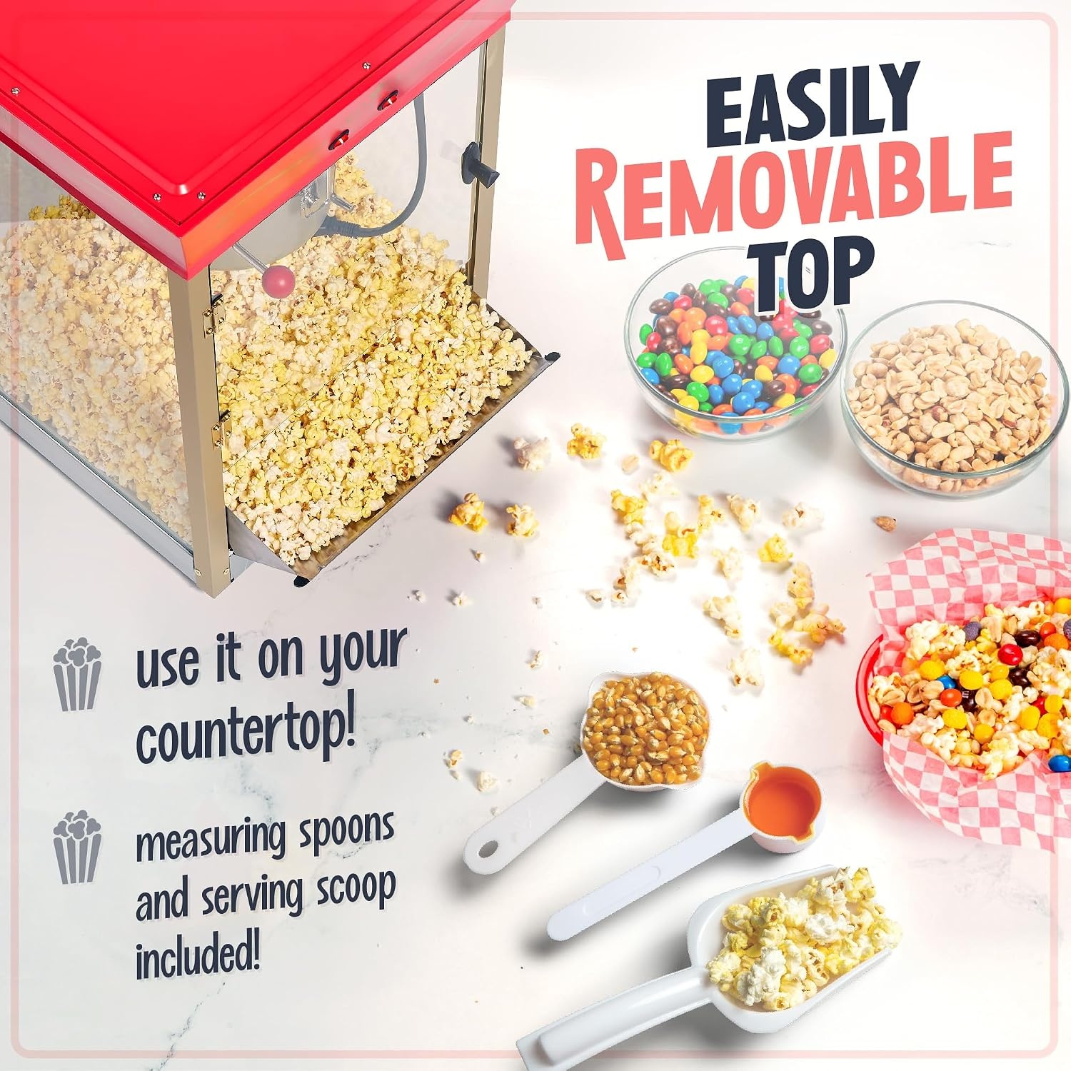 image:imageNostalgia Popcorn Maker Machine  Professional Cart With 10 Oz Kettle Makes Up to 40 Cups  Vintage Lincoln Popper Popcorn Machine Movie Theater Style  BlackRed Candy Cart