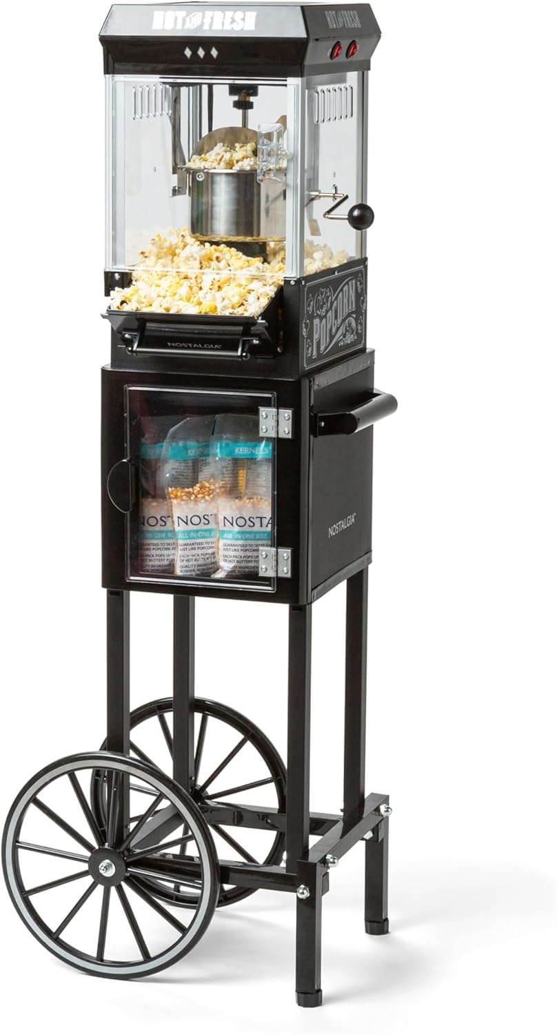image:imageNostalgia Popcorn Maker Machine  Professional Cart With 25 Oz Kettle Makes Up to 10 Cups  Vintage Popcorn Machine Movie Theater Style  Red amp WhiteBlack