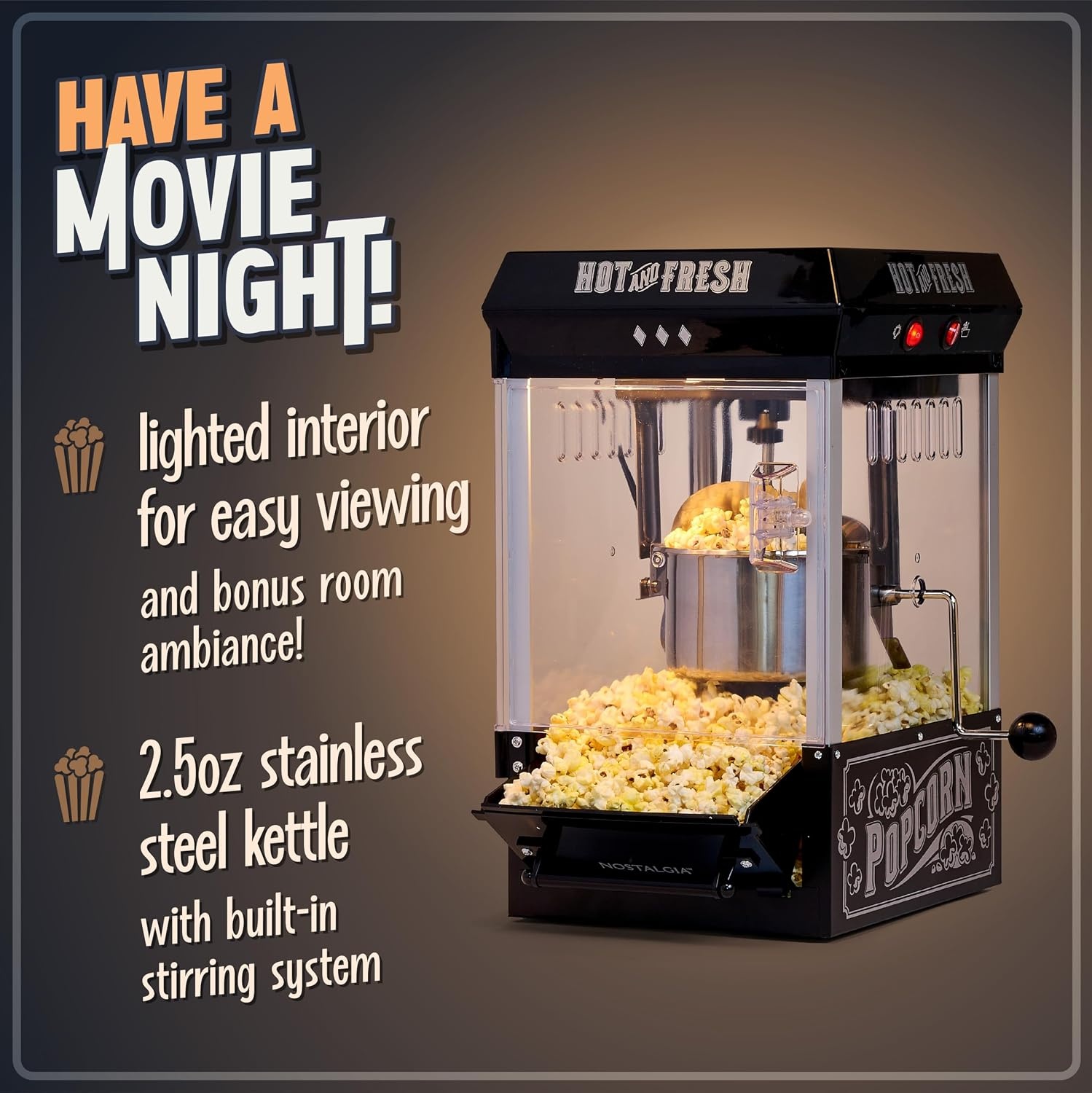 image:imageNostalgia Popcorn Maker Machine  Professional Cart With 25 Oz Kettle Makes Up to 10 Cups  Vintage Popcorn Machine Movie Theater Style  Red amp WhiteBlack