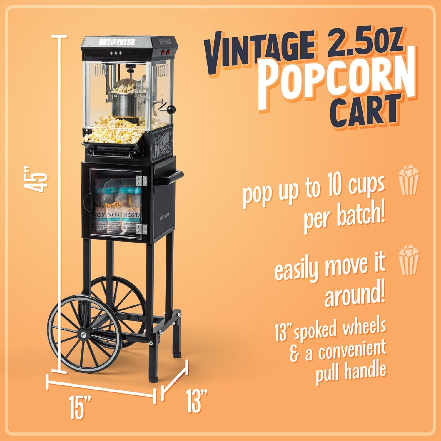 image:imageNostalgia Popcorn Maker Machine  Professional Cart With 25 Oz Kettle Makes Up to 10 Cups  Vintage Popcorn Machine Movie Theater Style  Red amp WhiteBlack