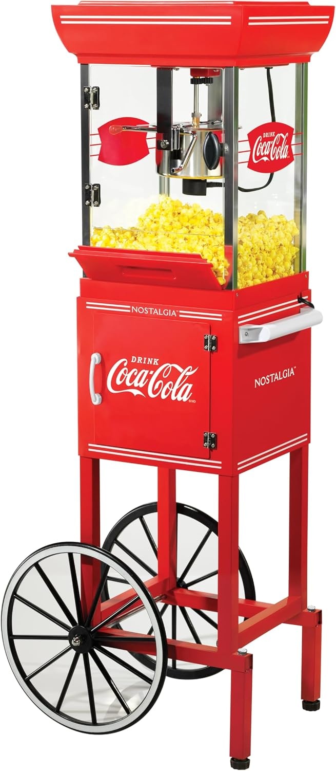 image:imageNostalgia Popcorn Maker Machine  Professional Cart With 25 Oz Kettle Makes Up to 10 Cups  Vintage Popcorn Machine Movie Theater Style  Red amp WhiteCoke Red