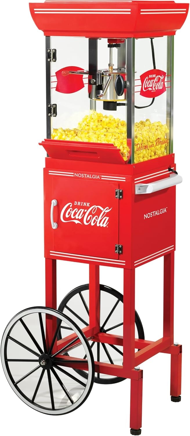 image:imageNostalgia Popcorn Maker Machine  Professional Cart With 25 Oz Kettle Makes Up to 10 Cups  Vintage Popcorn Machine Movie Theater Style  Red amp WhiteCoke Red