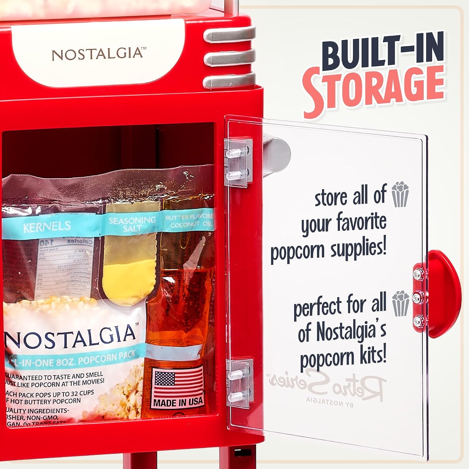 image:imageNostalgia Popcorn Maker Machine  Professional Cart With 25 Oz Kettle Makes Up to 10 Cups  Vintage Popcorn Machine Movie Theater Style  Red amp WhiteMetallic Red