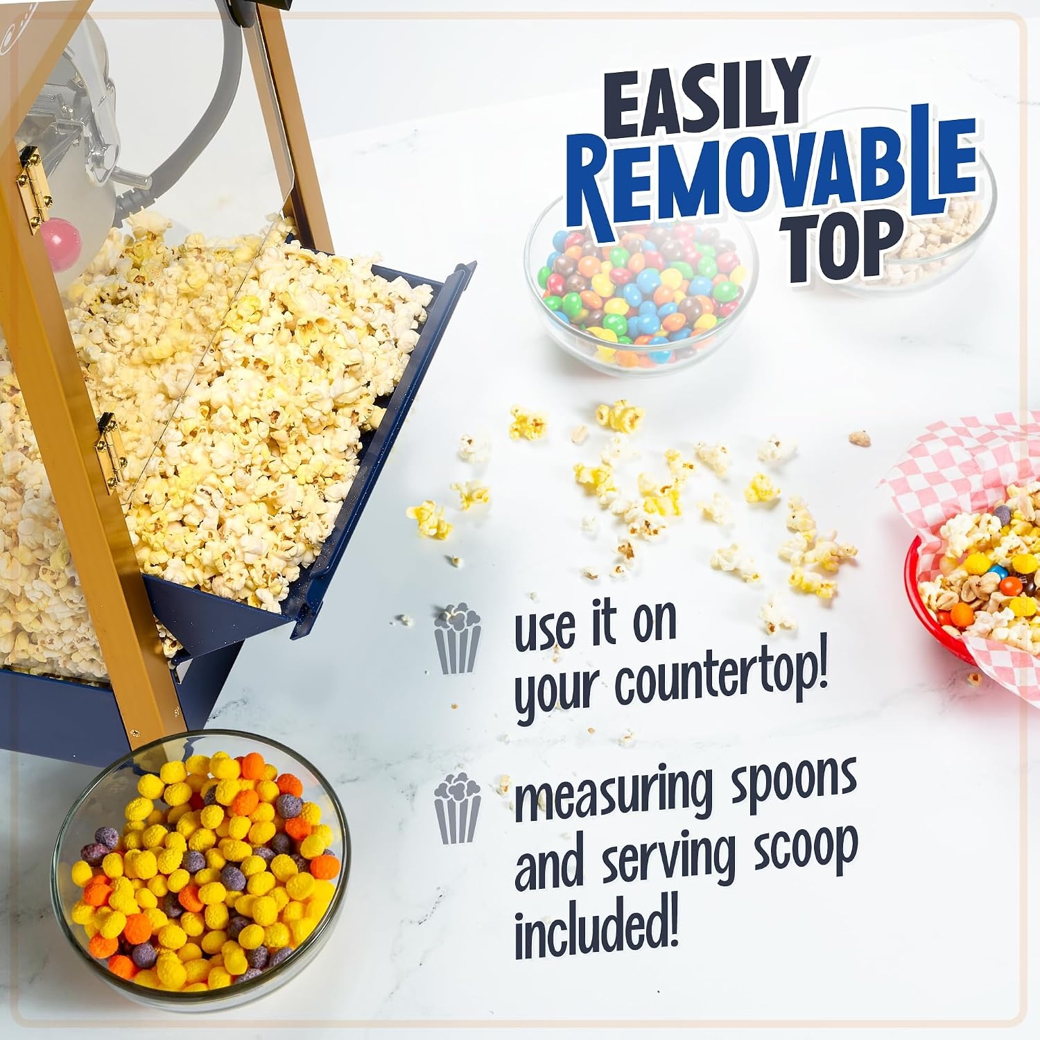 image:imageNostalgia Popcorn Maker Machine  Professional Cart With 25 Oz Kettle Makes Up to 10 Cups  Vintage Popcorn Machine Movie Theater Style  Red amp WhiteNavy  Gold