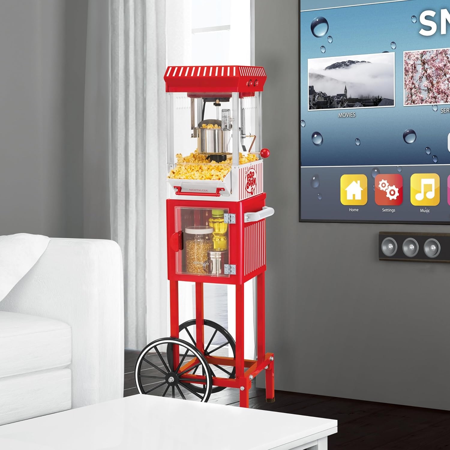 image:imageNostalgia Popcorn Maker Machine  Professional Cart With 25 Oz Kettle Makes Up to 10 Cups  Vintage Popcorn Machine Movie Theater Style  Red amp WhiteRed  White