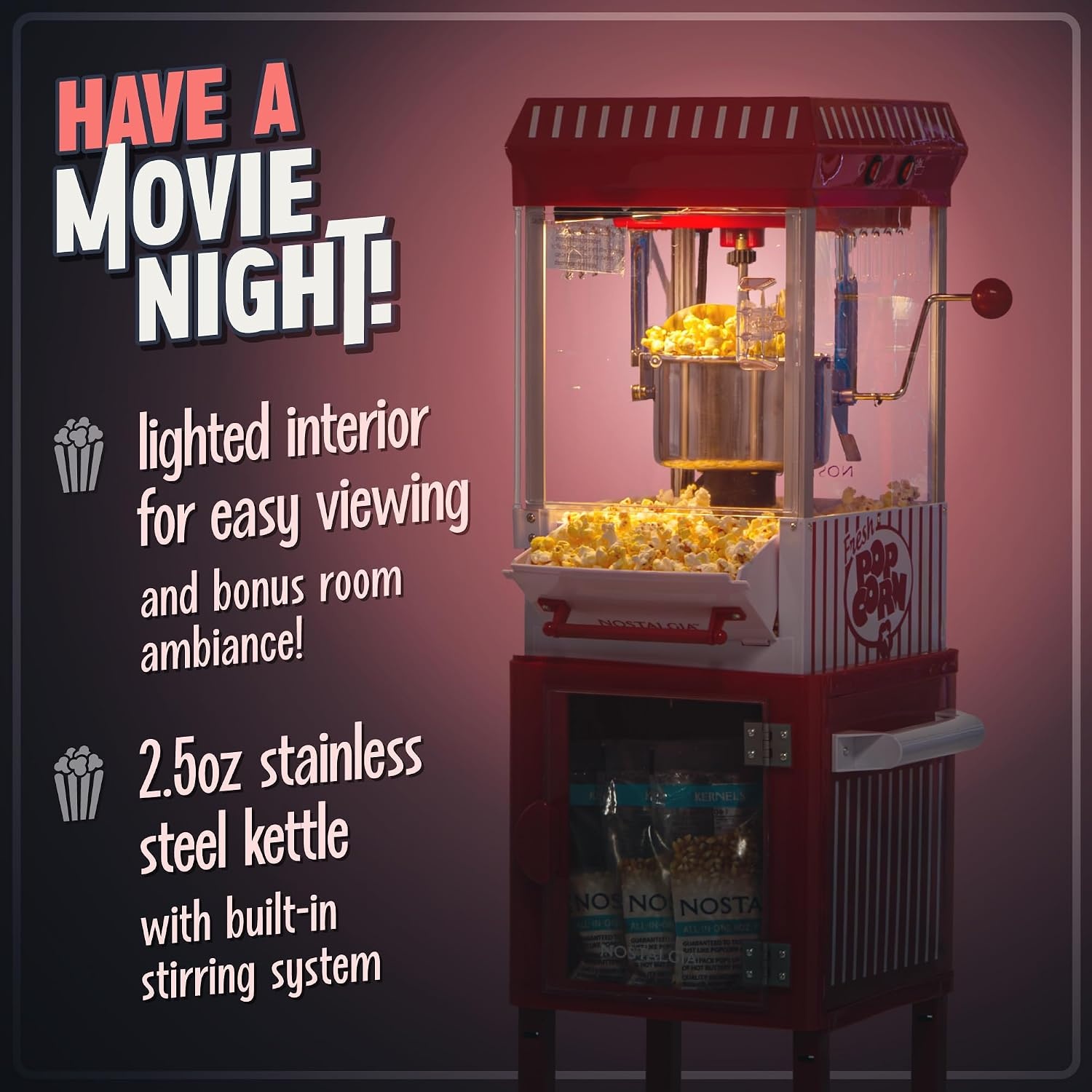 image:imageNostalgia Popcorn Maker Machine  Professional Cart With 25 Oz Kettle Makes Up to 10 Cups  Vintage Popcorn Machine Movie Theater Style  Red amp WhiteRed  White