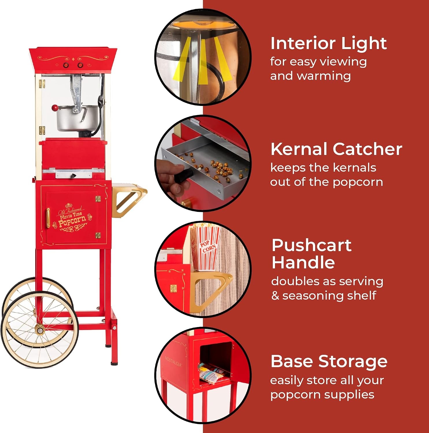 image:imageNostalgia Popcorn Maker Machine  Professional Cart With 25 Oz Kettle Makes Up to 10 Cups  Vintage Popcorn Machine Movie Theater Style  Red amp WhiteRed