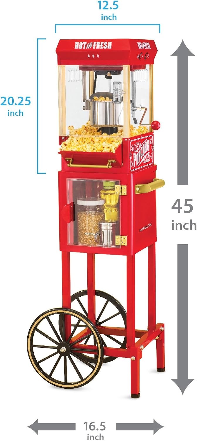 image:imageNostalgia Popcorn Maker Machine  Professional Cart With 25 Oz Kettle Makes Up to 10 Cups  Vintage Popcorn Machine Movie Theater Style  Red amp WhiteRed and White