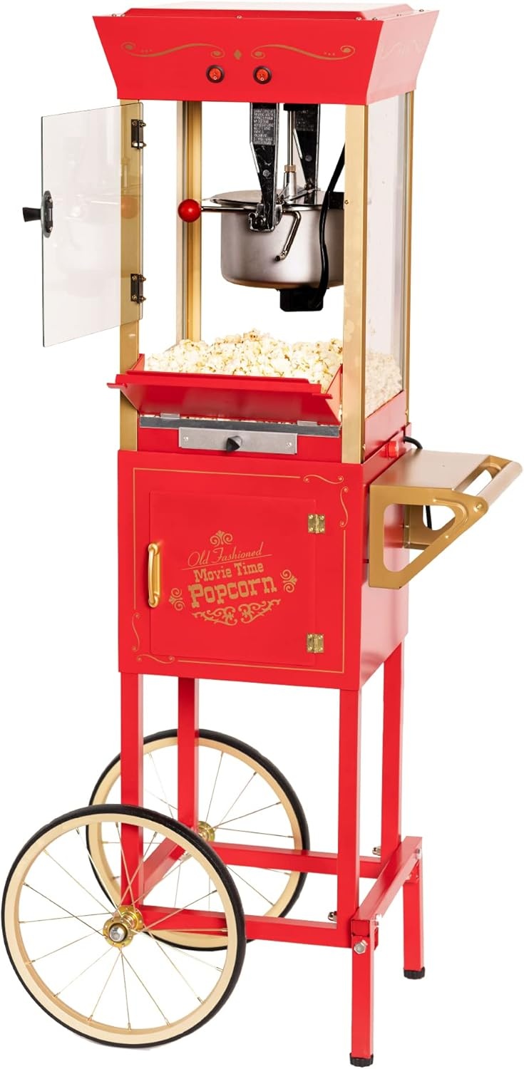 image:imageNostalgia Popcorn Maker Machine  Professional Cart With 25 Oz Kettle Makes Up to 10 Cups  Vintage Popcorn Machine Movie Theater Style  Red amp WhiteRed