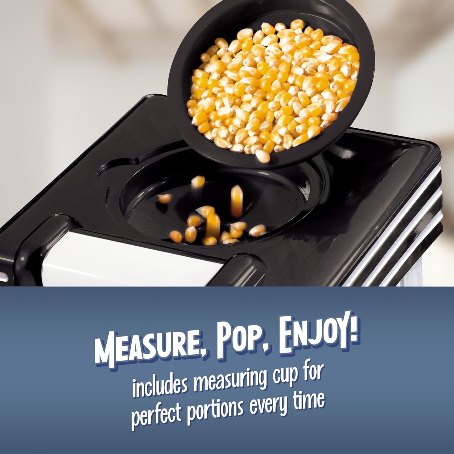 image:imageNostalgia Vintage HotAir Popcorn Maker Machine  Makes Up to 12 Cups  OilFree  Healthier Popcorn  Classic StandUp Cart With Wheels  Includes Kernel Measuring Cup  White amp RedBlack