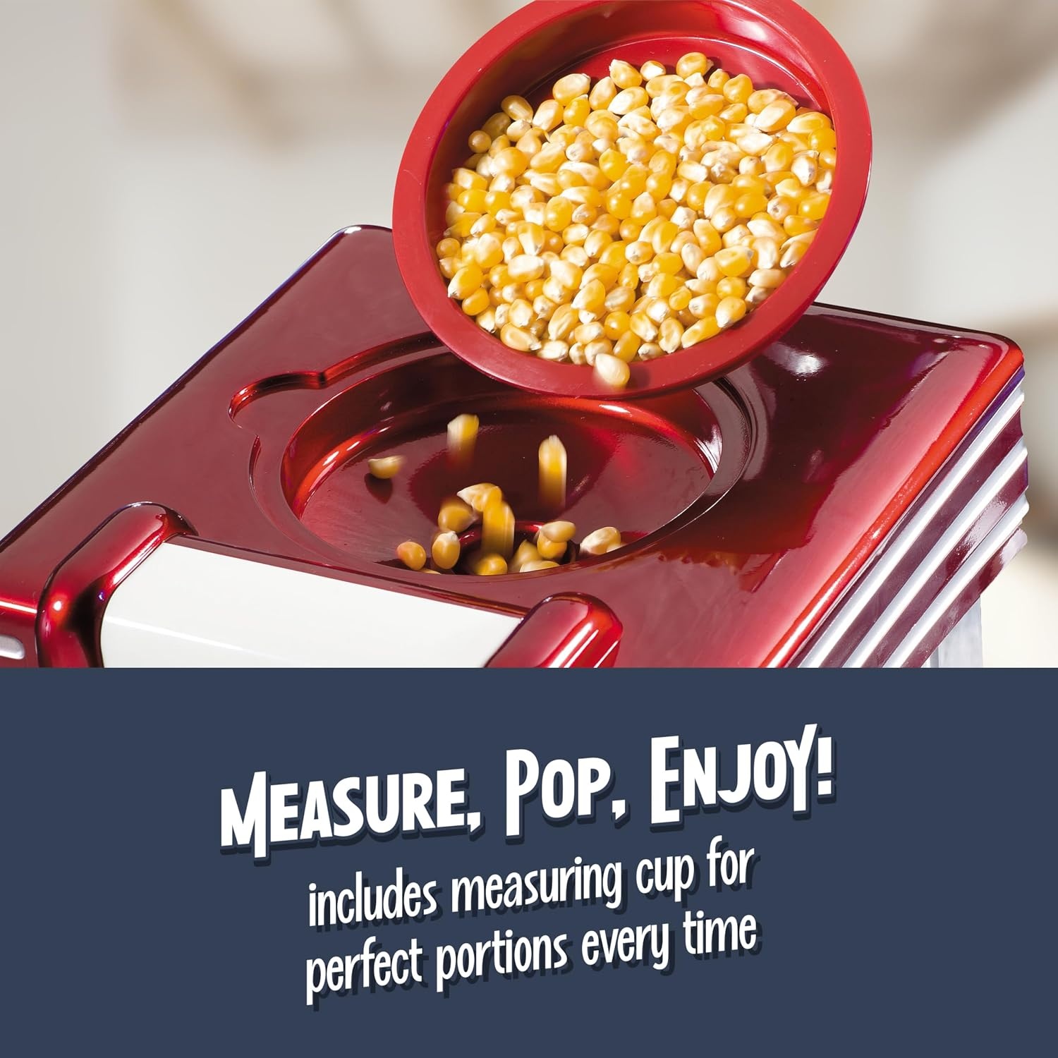 image:imageNostalgia Vintage HotAir Popcorn Maker Machine  Makes Up to 12 Cups  OilFree  Healthier Popcorn  Classic StandUp Cart With Wheels  Includes Kernel Measuring Cup  White amp RedRed