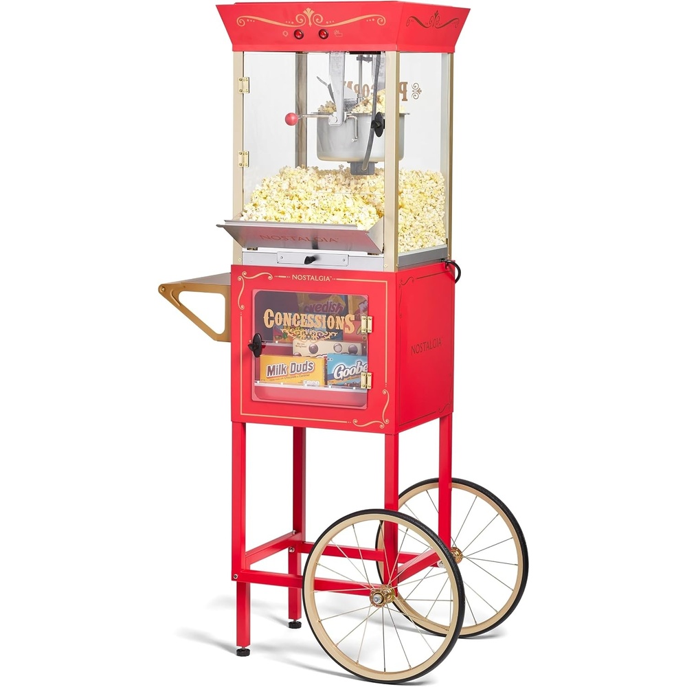 image:imageNostalgia Popcorn Maker Machine  Professional Cart With 10 Oz Kettle Makes Up to 40 Cups  Vintage Lincoln Popper Popcorn Machine Movie Theater Style  BlackRed Candy Cart