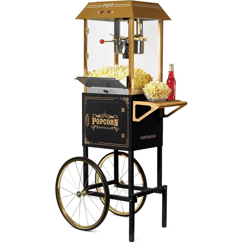 image:imageNostalgia Popcorn Maker Machine  Professional Cart With 10 Oz Kettle Makes Up to 40 Cups  Vintage Lincoln Popper Popcorn Machine Movie Theater Style  BlackBlack