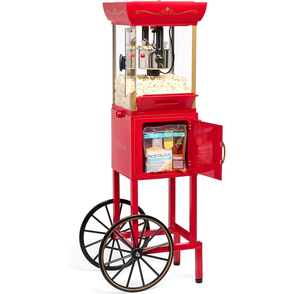 image:imageNostalgia Popcorn Maker Machine  Professional Cart With 25 Oz Kettle Makes Up to 10 Cups  Vintage Popcorn Machine Movie Theater Style  Red amp WhiteRed