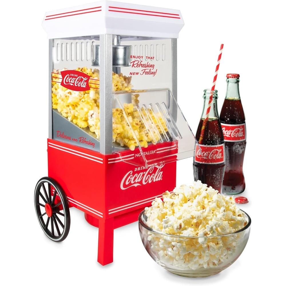image:imageNostalgia Vintage HotAir Popcorn Maker Machine  Makes Up to 12 Cups  OilFree  Healthier Popcorn  Classic StandUp Cart With Wheels  Includes Kernel Measuring Cup  White amp RedWhite and Red
