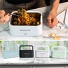 image:imageNostalgia 32Ounce Heated Electric Lunch Box  Travel Size 4 Cup Capacity for Soup Pasta and Leftovers  LeakProof Silicone Sealed Lid Foldable Carry Handle Detachable Cord  ChambrayWhite
