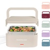 image:imageNostalgia 32Ounce Heated Electric Lunch Box  Travel Size 4 Cup Capacity for Soup Pasta and Leftovers  LeakProof Silicone Sealed Lid Foldable Carry Handle Detachable Cord  ChambrayOatmeal
