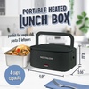 image:imageNostalgia 32Ounce Heated Electric Lunch Box  Travel Size 4 Cup Capacity for Soup Pasta and Leftovers  LeakProof Silicone Sealed Lid Foldable Carry Handle Detachable Cord  ChambrayBlack