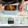 image:imageNostalgia 32Ounce Heated Electric Lunch Box  Travel Size 4 Cup Capacity for Soup Pasta and Leftovers  LeakProof Silicone Sealed Lid Foldable Carry Handle Detachable Cord  ChambrayChambray