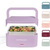 image:imageNostalgia 32Ounce Heated Electric Lunch Box  Travel Size 4 Cup Capacity for Soup Pasta and Leftovers  LeakProof Silicone Sealed Lid Foldable Carry Handle Detachable Cord  ChambrayLavender
