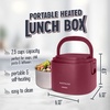 image:imageNostalgia 32Ounce Heated Electric Lunch Box  Travel Size 4 Cup Capacity for Soup Pasta and Leftovers  LeakProof Silicone Sealed Lid Foldable Carry Handle Detachable Cord  ChambrayCranberry