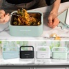 image:imageNostalgia 32Ounce Heated Electric Lunch Box  Travel Size 4 Cup Capacity for Soup Pasta and Leftovers  LeakProof Silicone Sealed Lid Foldable Carry Handle Detachable Cord  ChambraySage