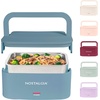 image:imageNostalgia 32Ounce Heated Electric Lunch Box  Travel Size 4 Cup Capacity for Soup Pasta and Leftovers  LeakProof Silicone Sealed Lid Foldable Carry Handle Detachable Cord  ChambrayOcean Blue