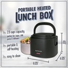 image:imageNostalgia 32Ounce Heated Electric Lunch Box  Travel Size 4 Cup Capacity for Soup Pasta and Leftovers  LeakProof Silicone Sealed Lid Foldable Carry Handle Detachable Cord  ChambrayBlack