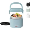 image:imageNostalgia 32Ounce Heated Electric Lunch Box  Travel Size 4 Cup Capacity for Soup Pasta and Leftovers  LeakProof Silicone Sealed Lid Foldable Carry Handle Detachable Cord  ChambrayChambray