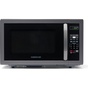 image:imageFarberware 11 Cu Ft Countertop Microwave Oven  1000 Watts Power Auto Cook Settings Defrost Easy Clean and Child Safety Lock  Stainless and BlackBlack Stainless