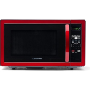 image:imageFarberware 11 Cu Ft Countertop Microwave Oven  1000 Watts Power Auto Cook Settings Defrost Easy Clean and Child Safety Lock  Stainless and BlackMetallic Red