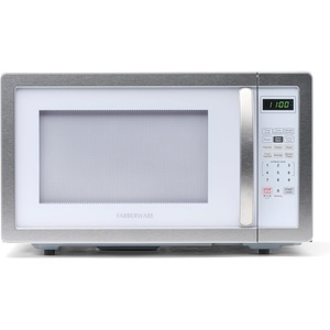 image:imageFarberware 11 Cu Ft Countertop Microwave Oven  1000 Watts Power Auto Cook Settings Defrost Easy Clean and Child Safety Lock  Stainless and BlackWhite Platinum