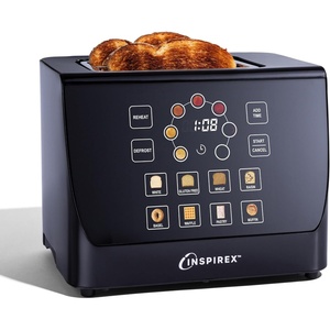 image:imageInspirex Touch Screen Toaster  2 Slice ExtraWide Slots  5 Bread Type and 6 Browning Levels  Defrost Reheat Favorite Single Slot Settings  Stainless SteelBlack