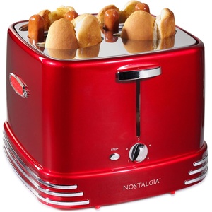 image:imageNostalgia 2 Slot Hot Dog and Bun Toaster with Mini Tongs Retro Hot Dog Toaster Hot Dog Cooker that Works with Chicken Turkey Veggie Links Sausages and Brats Metallic RedRed 4 Slot