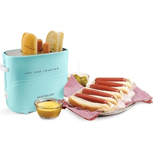 image:imageNostalgia 2 Slot Hot Dog and Bun Toaster with Mini Tongs Retro Hot Dog Toaster Hot Dog Cooker that Works with Chicken Turkey Veggie Links Sausages and Brats Metallic RedClassic