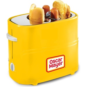 image:imageNostalgia 2 Slot Hot Dog and Bun Toaster with Mini Tongs Retro Hot Dog Toaster Hot Dog Cooker that Works with Chicken Turkey Veggie Links Sausages and Brats Metallic RedYellow