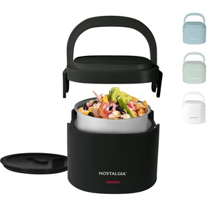image:imageNostalgia 32Ounce Heated Electric Lunch Box  Travel Size 4 Cup Capacity for Soup Pasta and Leftovers  LeakProof Silicone Sealed Lid Foldable Carry Handle Detachable Cord  ChambrayBlack