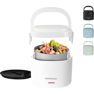 image:imageNostalgia 32Ounce Heated Electric Lunch Box  Travel Size 4 Cup Capacity for Soup Pasta and Leftovers  LeakProof Silicone Sealed Lid Foldable Carry Handle Detachable Cord  ChambrayWhite