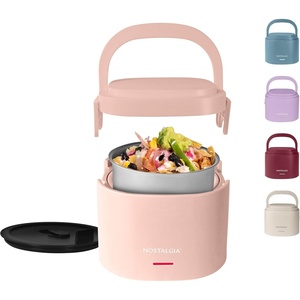 image:imageNostalgia 32Ounce Heated Electric Lunch Box  Travel Size 4 Cup Capacity for Soup Pasta and Leftovers  LeakProof Silicone Sealed Lid Foldable Carry Handle Detachable Cord  ChambrayCherry Blossom