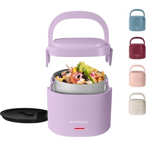 image:imageNostalgia 32Ounce Heated Electric Lunch Box  Travel Size 4 Cup Capacity for Soup Pasta and Leftovers  LeakProof Silicone Sealed Lid Foldable Carry Handle Detachable Cord  ChambrayLavender
