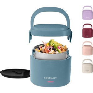 image:imageNostalgia 32Ounce Heated Electric Lunch Box  Travel Size 4 Cup Capacity for Soup Pasta and Leftovers  LeakProof Silicone Sealed Lid Foldable Carry Handle Detachable Cord  ChambrayOcean Blue