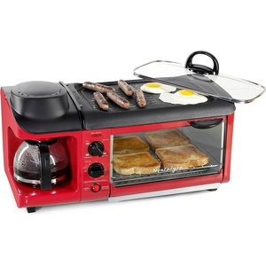 image:imageNostalgia 3in1 Breakfast Station  Includes Coffee Maker NonStick Griddle and 4Slice Toaster Oven  Versatile Breakfast Maker with Timer  AquaRed