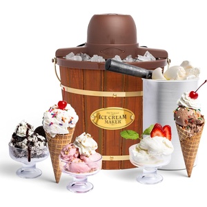 image:imageNostalgia Electric Ice Cream Maker With 4 Qt Capacity Old Fashioned Ice Cream Machine Makes Frozen Yogurt or Gelato in Minutes Vintage Wooden Style Ice Cream Maker with Aluminum Canister Light WoodDark Wood