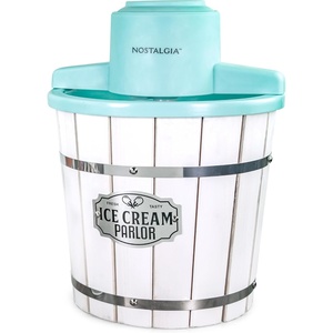 image:imageNostalgia Electric Ice Cream Maker With 4 Qt Capacity Old Fashioned Ice Cream Machine Makes Frozen Yogurt or Gelato in Minutes Vintage Wooden Style Ice Cream Maker with Aluminum Canister Light WoodAquaWhite