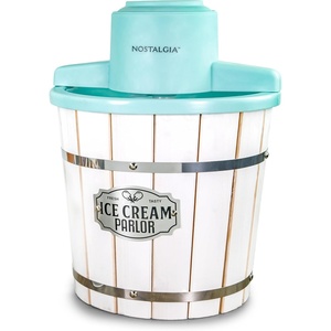 image:imageNostalgia Electric Ice Cream Maker With 4 Qt Capacity Old Fashioned Ice Cream Machine Makes Frozen Yogurt or Gelato in Minutes Vintage Wooden Style Ice Cream Maker with Aluminum Canister Light WoodAquaWhite Wood