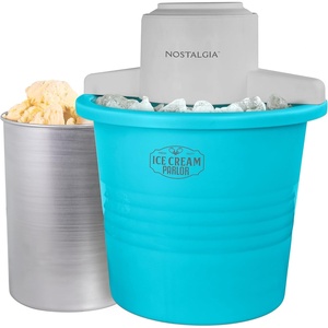 image:imageNostalgia Electric Ice Cream Maker With 4 Qt Capacity Old Fashioned Ice Cream Machine Makes Frozen Yogurt or Gelato in Minutes Vintage Wooden Style Ice Cream Maker with Aluminum Canister Light WoodBlue