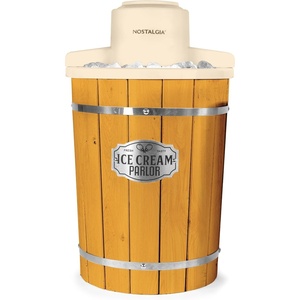 image:imageNostalgia Electric Ice Cream Maker With 4 Qt Capacity Old Fashioned Ice Cream Machine Makes Frozen Yogurt or Gelato in Minutes Vintage Wooden Style Ice Cream Maker with Aluminum Canister Light WoodBrown
