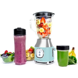 image:imageNostalgia KoolAid Slush N Go Personal Blender for Smoothies Slushies Shakes and Fruit Blends Includes Two 15 Oz Travel Bottles Cup Lid and Reusable Straw BlueAqua Blender