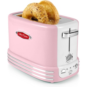 image:imageNostalgia New and Improved Wide 2Slice Toaster Perfect For Bread English Muffins Bagels 5 Browning Levels With Crumb Tray amp Cord Storage AquaPink