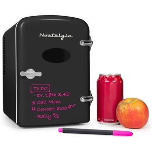 image:imageNostalgia Retro Mini Fridge and Heater  6Can Capacity 12Volt Power Adapter Carry Handle and Display Window  Perfect for Home Office Car or Dorm Room  BlackBlack Dry Erase
